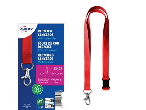 Lanyard Avery rPET rood 440x15mm met karabijnhaak 10 stuks