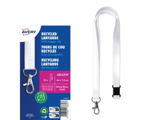 Lanyard Avery rPET wit 440x15mm met karabijnhaak 10 stuks