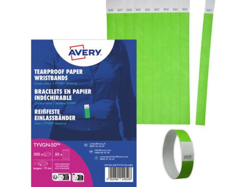 Polsbandjes Avery Tyvek neon groen 256x19mm 500 stuks