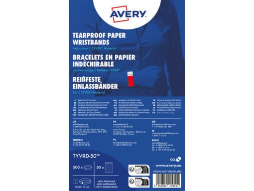 Polsbandjes Avery Tyvek neon rood 256x19mm 500 stuks