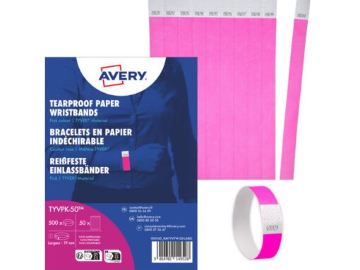Polsbandjes Avery Tyvek neon roze 256x19mm 500 stuks