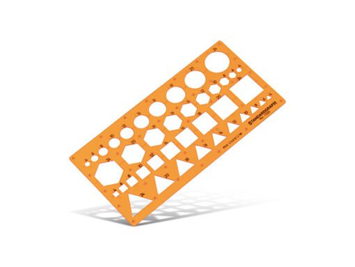 Sjabloon Standardgraph gecombineerd cirkels, hexagon,       vierkant en triangels, 4-24mm