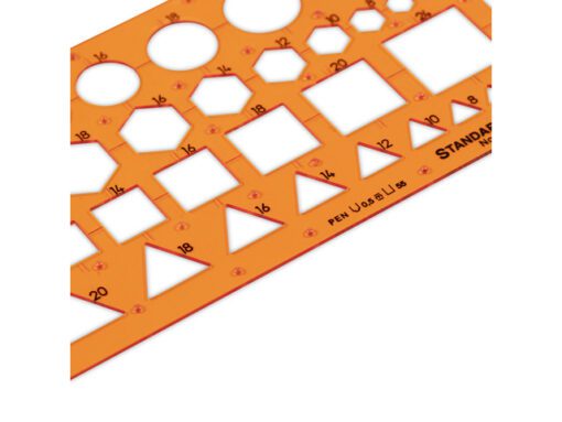 Sjabloon Standardgraph gecombineerd cirkels, hexagon,       vierkant en triangels, 4-24mm