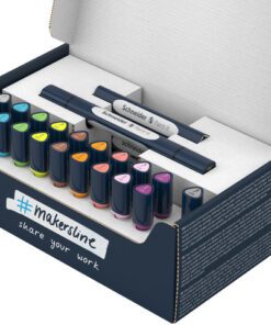 een fijne ronde punt (1mm) en een brushpunt. Het praktische aan deze twinmarkers is dat de ronde