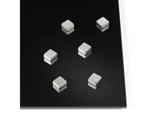 Glasbordmagneten Naga 10x10x5 mm vierkant set a 6st. zilver