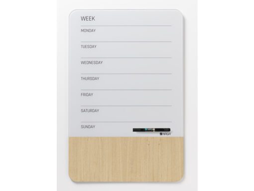Glasmagneetbord Naga 40x60cm  weekplanner GB wit/hout