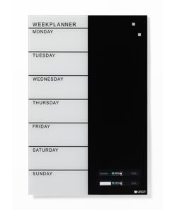 Glasmagneetbord Naga 40x60cm  weekplanner GB zwart/wit