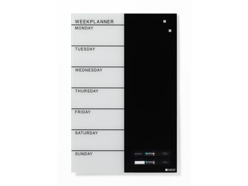 Glasmagneetbord Naga 40x60cm weekplanner GB zwart/wit