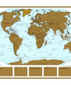 Wereldkaart Naga 67x97cm      krasbaar goud