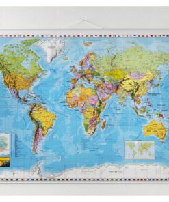 Wereldkaart Naga 89x137cm met ophangkoord
