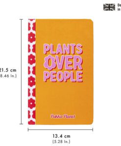 kantoor of onderweg. Milieuvriendelijk: gemaakt van 100% gerecycled papier. Vegan-proof: geproduceerd met veganistische inkt en lijm. Hoogwaardig papier: 192 pagina's van 90 grams zuurvrij papier (voorkomt doordrukken en vergeling). Compact design: handzaam 13x21 cm formaat met een flexibele softcover. Stijlvol: voorzien van de inspirerende "Plants over people" tekst.