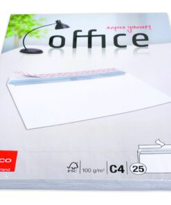 vensterloos ontwerp en een betrouwbare zelfklevende sluiting voor eenvoudig en veilig sluiten. Gemaakt van robuust 100 g/m² papier