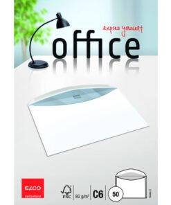 vensterloos ontwerp en een rubberen plaksluiting voor een gemakkelijke en veilige sluiting. Gemaakt van robuust 80 g/m² papier