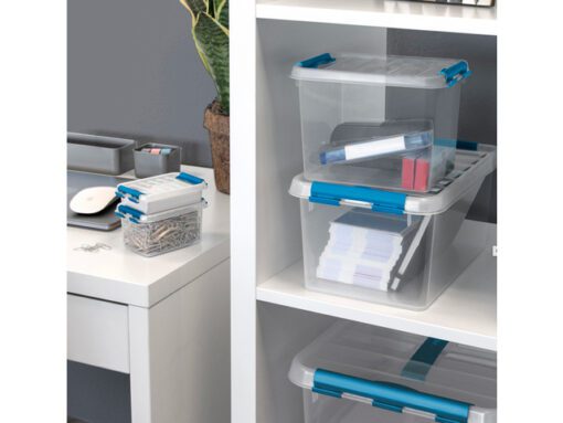 Opbergbox Sunware Q-line 62L  transparant/blauw