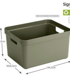 De Sigma Home opbergbox zorgt voor rust en overzicht in het huishouden. Het praktische formaat van 32 liter maakt hem ideaal voor het opbergen van dagelijkse spullen. De box is gemaakt van gerecycled plastic en zijn met los verkrijgbare deksel perfect stapelbaar.