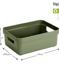 De Sigma Home opbergbox zorgt voor rust en overzicht in het huishouden. Het praktische formaat van 9 liter maakt hem ideaal voor het opbergen van dagelijkse spullen. De box is gemaakt van gerecycled plastic en zijn met los verkrijgbare deksel perfect stapelbaar.