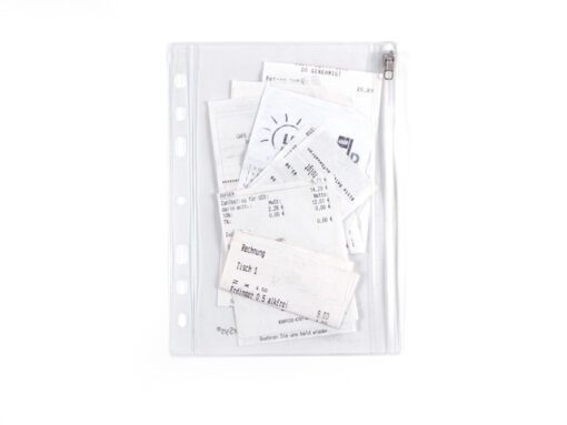 Verzamelhoes Foldersys A5 PVC 7gaats transp hersluitbaar                                  Zip Pochette A5+Perfo.